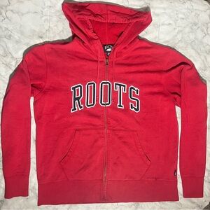 Roots red cotton full zip hoodie medium